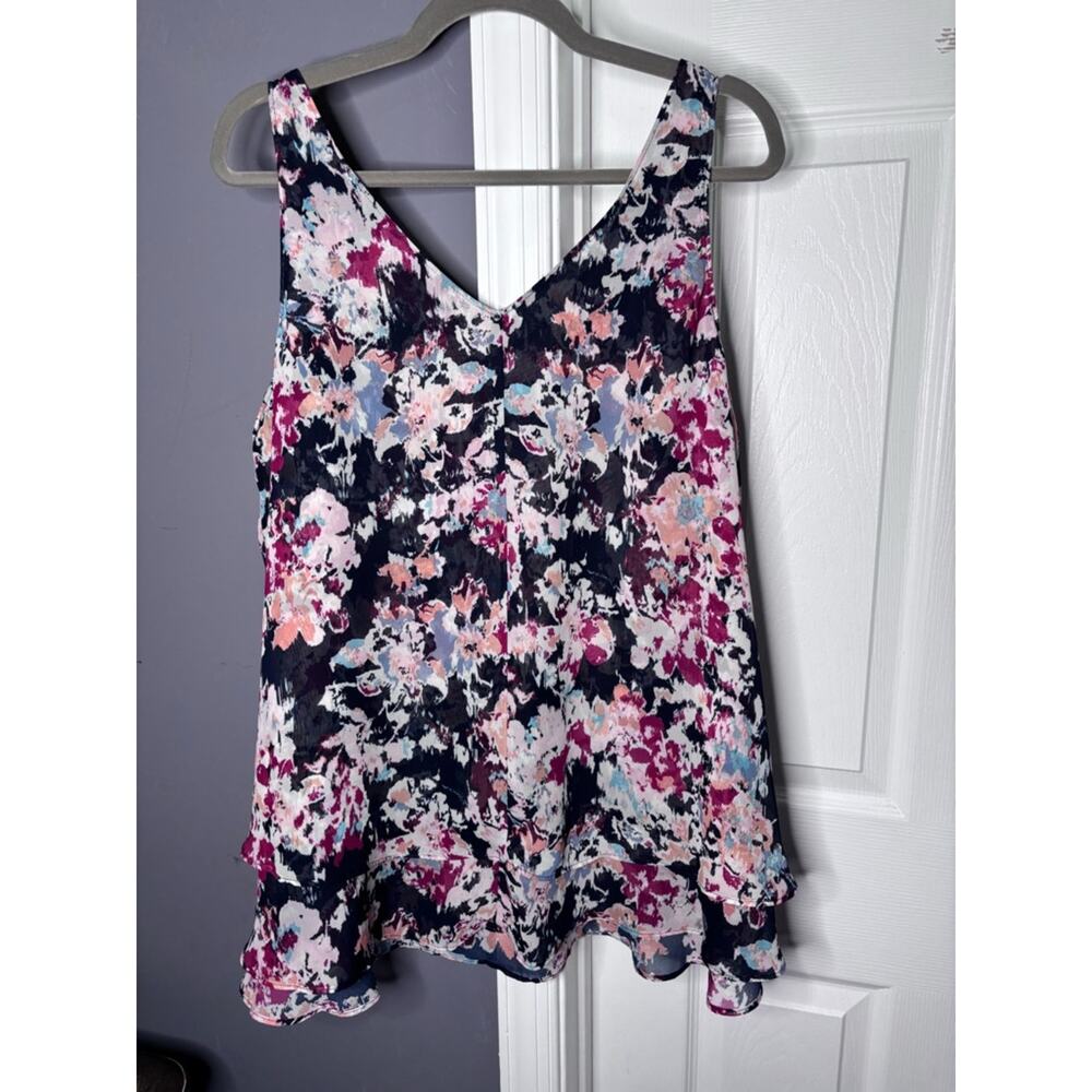 Lane Bryant Navy Blue Red Floral V Neck Tunic Blouse 18 - Picture 5 of 6